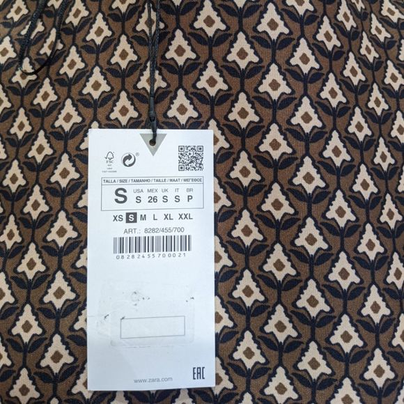 NWT Zara Brown Multi Pattern Flowy Piped Shirt Size S - Picture 6 of 7